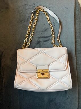 Michael Kors Quilted Leather Shoulder Bag in Blush Pink with Gold Chain